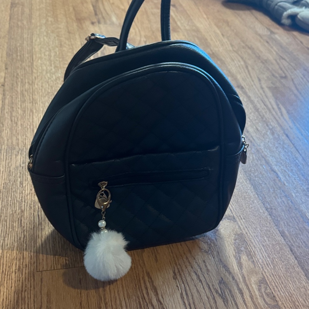 Small Faux Leather Black Women's Backpack
